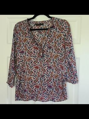 Zara Multicolor Floral V-Neck Blouse